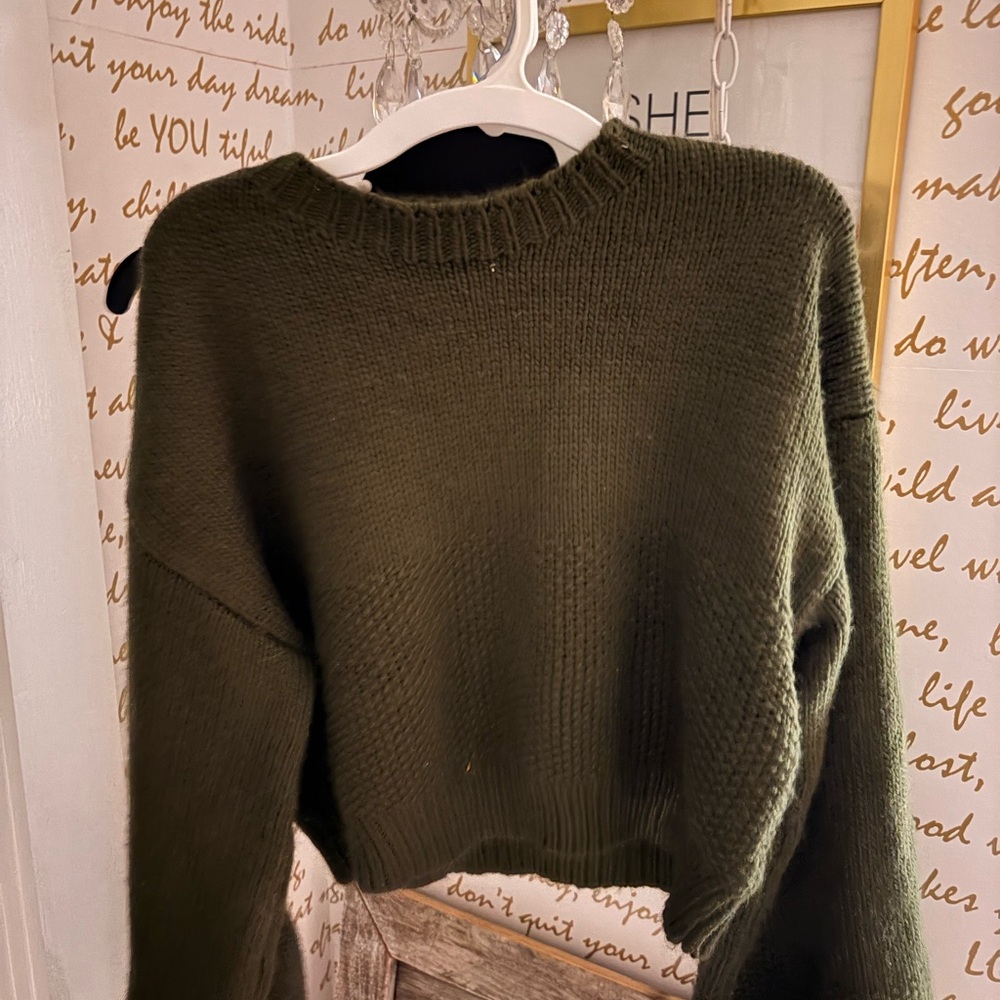 Blue Blush Forest Green Crew Neck Sweater